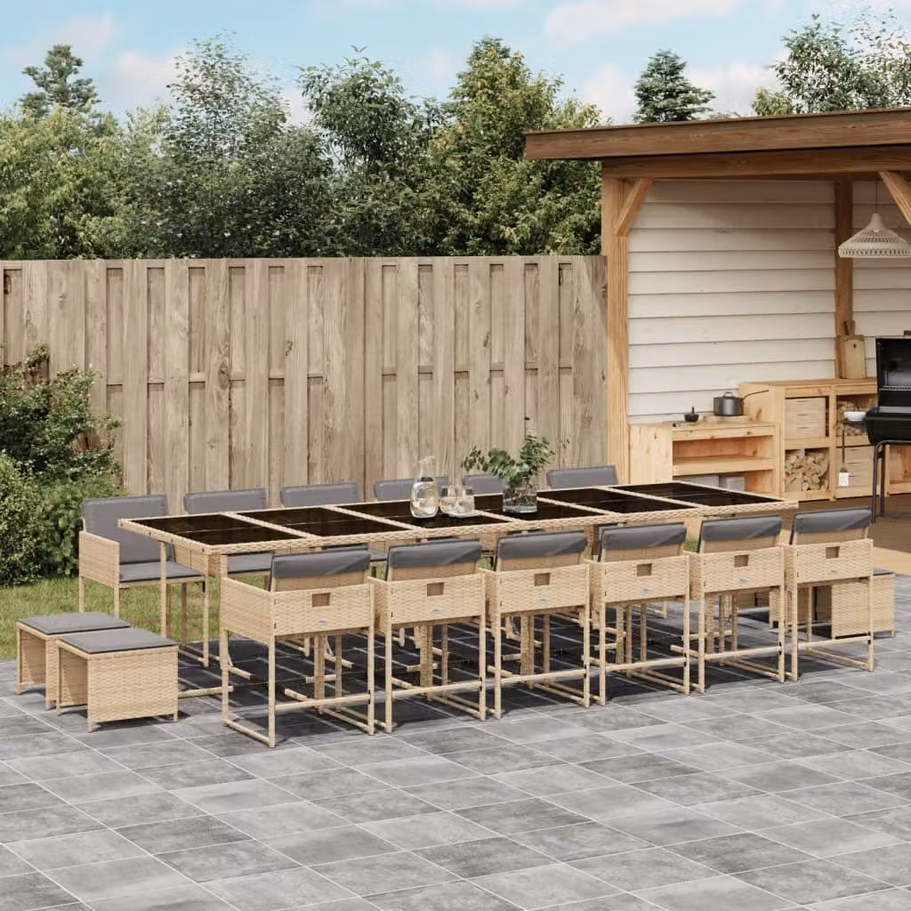 Maison Exclusive - Set Pranzo da Giardino 17 pz con Cuscini Beige Misto Polyrattan