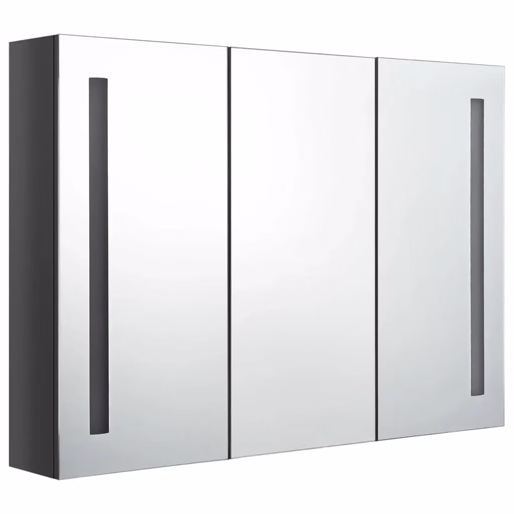 Armadietto da bagno Design Mania con specchio e illuminazione LED, Grigio Lucido, L: 89 cm, P: 14 cm, H: 62 cm – 2
