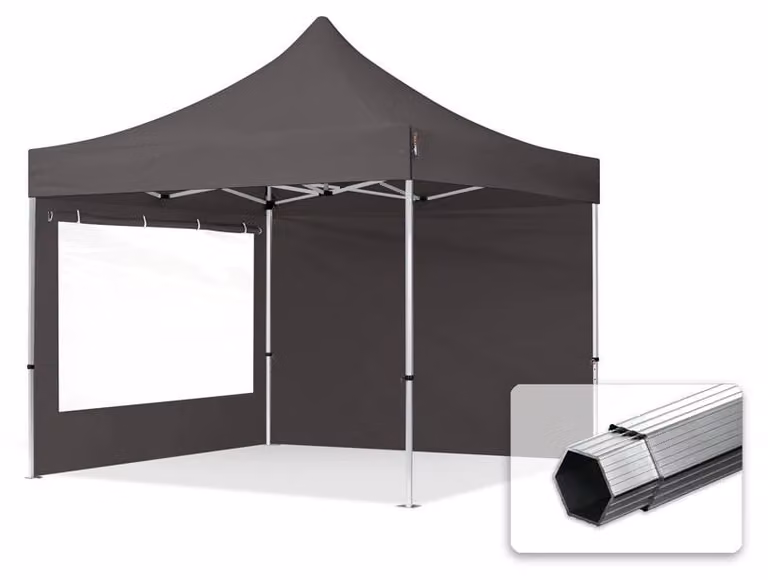 TOOLPORT 3x3m gazebo pieghevole PES con laterali (panoramiche), PROFESSIONAL alluminio, grigio scuro