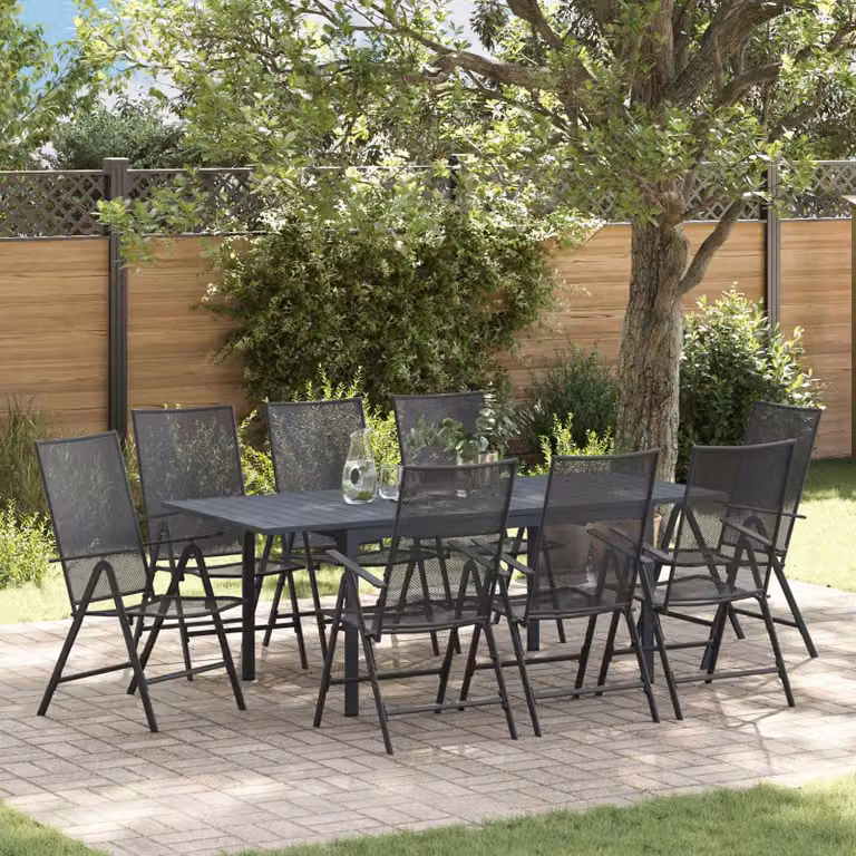 Set da pranzo per giardino e terrazza vidaXL in acciaio antracite da 9 pezzi