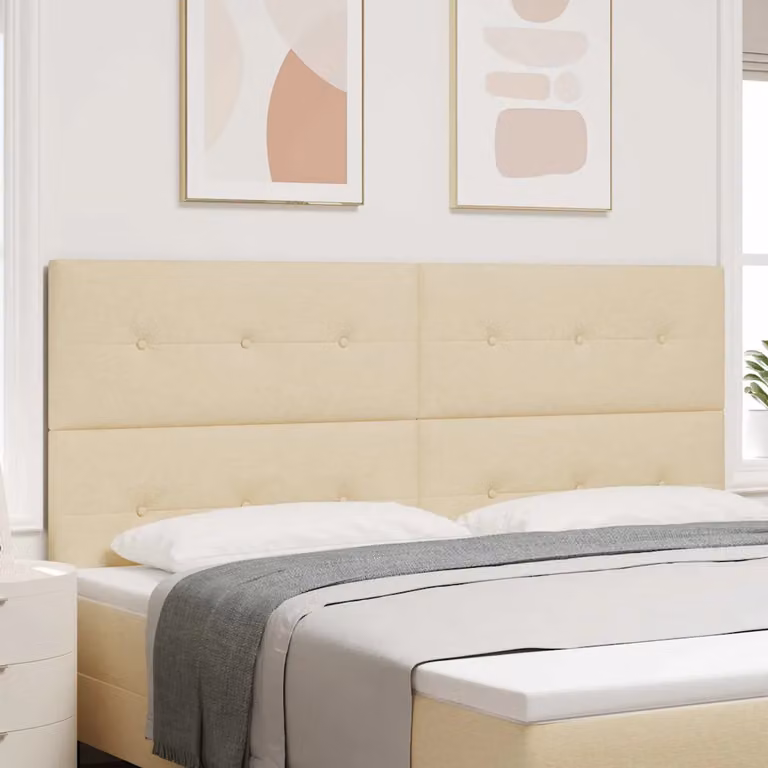 Testiera per letto vidaXL con illuminazione LED e porta USB, rivestimento in tessuto beige, Larghezza: 200 cm
