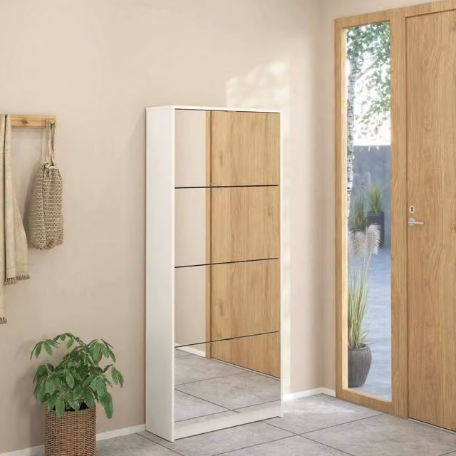 Scarpiera Aepytus, Mobile portascarpe, Armadio da ingresso multiuso, Mobiletto per calzature, 70x24 h162 cm, Bianco