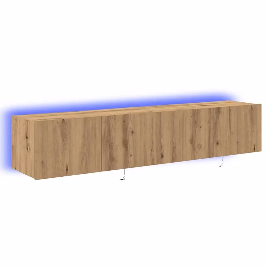 Set di 2 mobili TV da parete vidaXL in legno marrone con illuminazione integrata e finitura opaca per il tuo soggiorno – 2