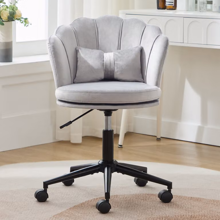 Abrihome sedia da ufficio in tessuto vellutato con cuscino lombare, sedia girevole regolabile in altezza, grigio