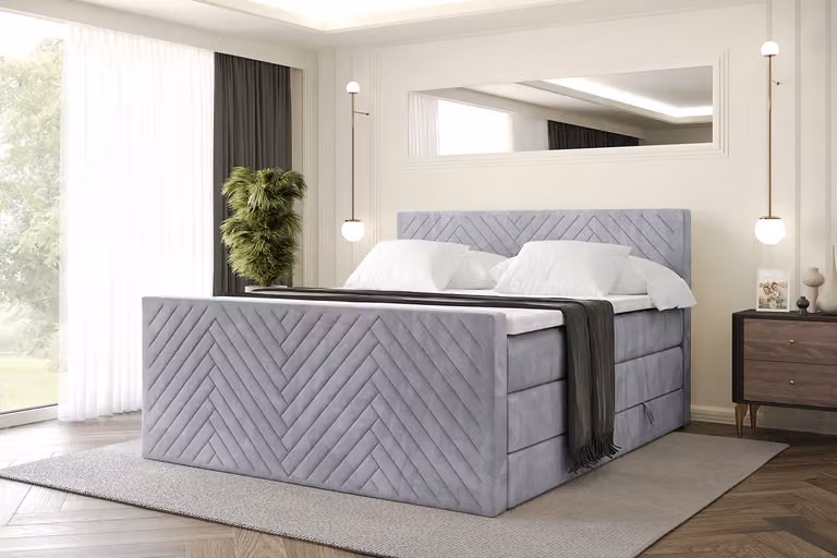 Letto boxspring ALTDECOR con materasso e rete a doghe, topper, letto imbottito con contenitore, letto con spazio contenitivo per materassi H3 e H4, letto matrimoniale, letto boxspring -VEXA-Z KING-120x200 - Grigio Monolith