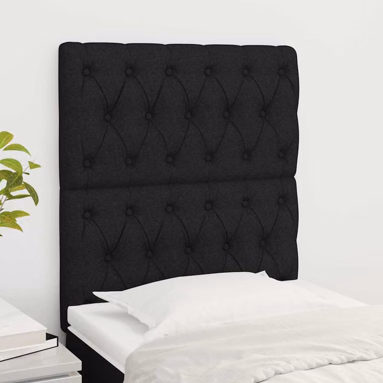 Testiera per letto vidaXL in tessuto nero con struttura in legno L: 80 cm, P: 7 cm, H: 118-128 cm