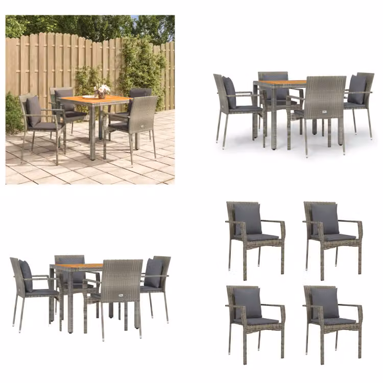 vidaXL Set da pranzo da giardino 5 pezzi con cuscini in poly rattan grigio - Set da pranzo da giardino - Set da pranzo da giardino - Set da pranzo da terrazza
