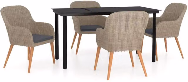 Set da pranzo da giardino Outsunny in polyrattan e legno di acacia con cuscini, 5 pezzi, marrone
