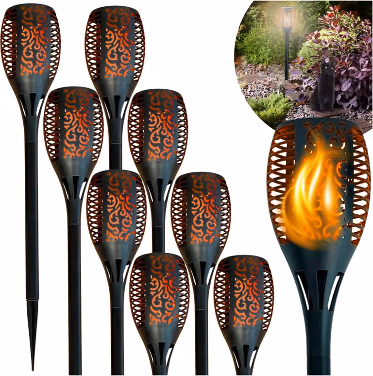 BLIXTAR set di 8x torcia solare 33 LED, lanterna a fiamma alimentata da giardino