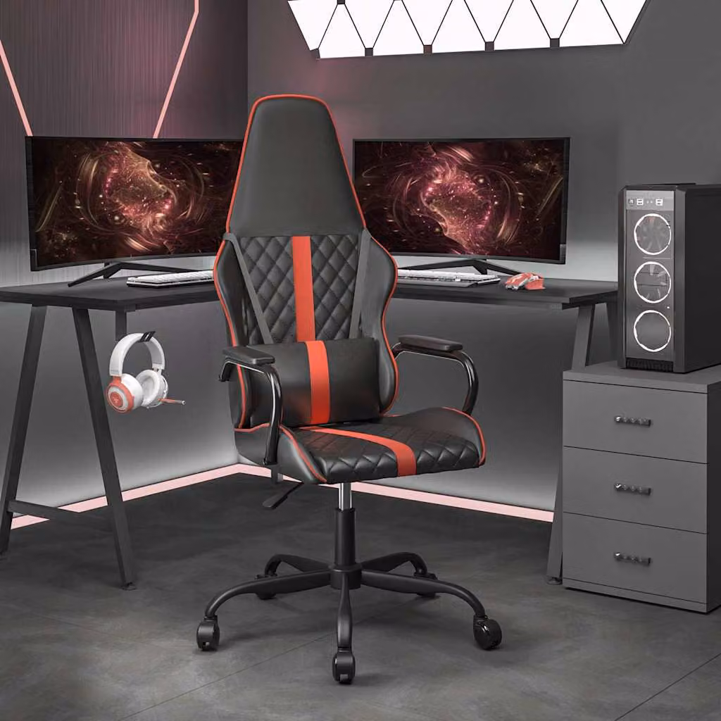 Sedia da Gaming vidaXL in Similpelle con Poggiatesta e Ruote, Blu, Nera e Rossa, con Seduta Reclinabile e Ruotante a 360 Gradi