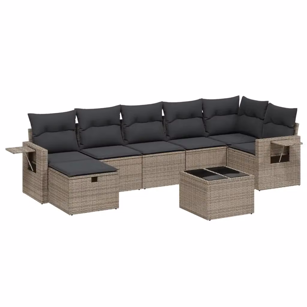 vidaXL Set Divano da Giardino 8 pz a Forma a L in Polyrattan Grigio con Cuscini e Tavolino – 2
