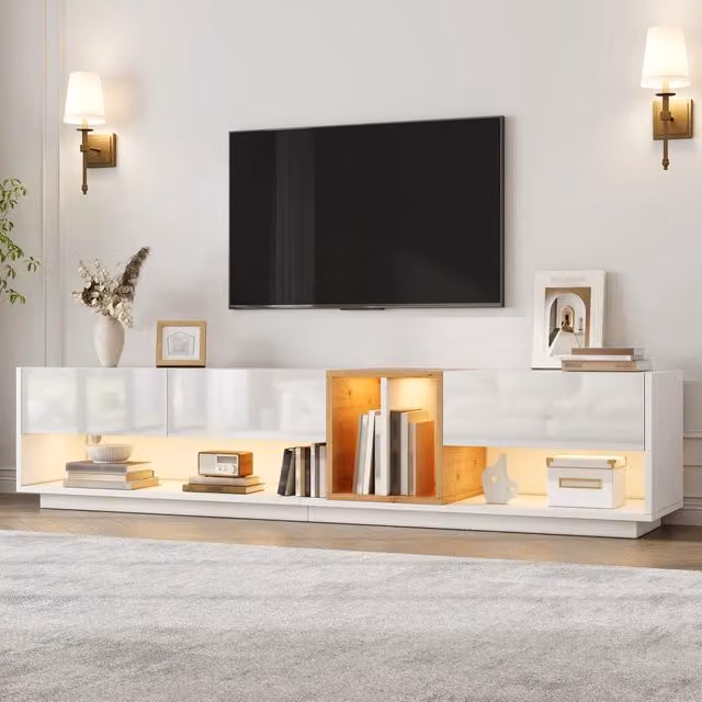 Mobile TV con 3 ante, vani aperti, LED e controllo tramite app, per soggiorno, 190 × 38 × 42 cm