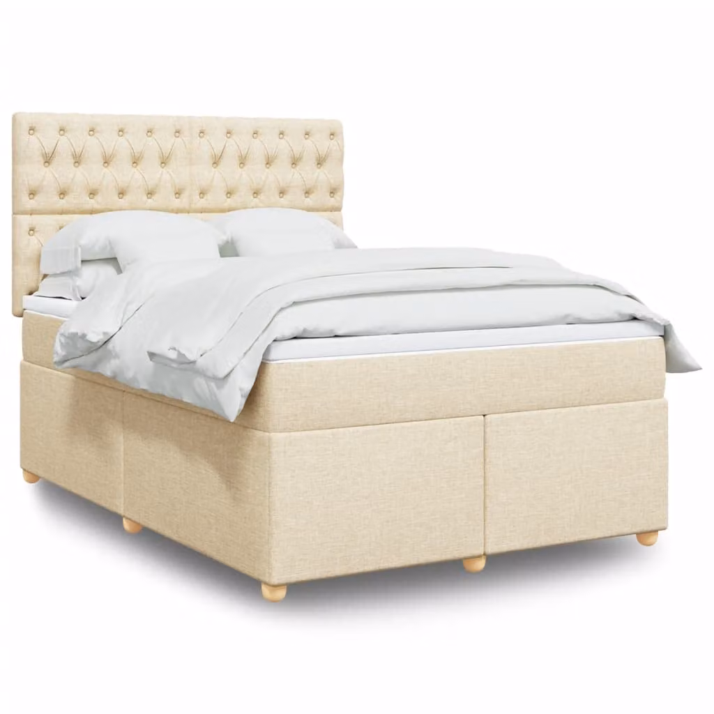 vidaXL Letto Ibrido con Giroletto a Molle e Materasso in Tessuto Beige e Bianco, L/P/H: 140 x 200 x 150,5 cm