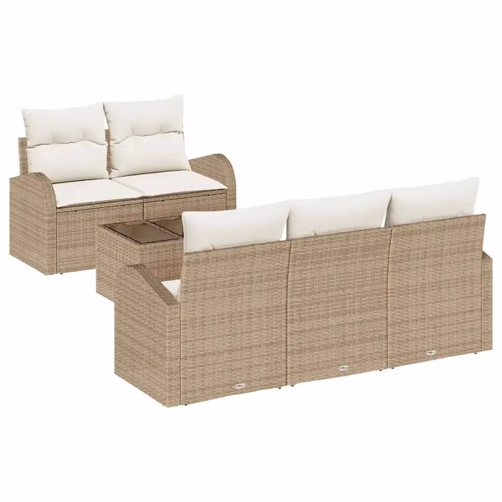 Set Divano da Giardino vidaXL 6 Pezzi Beige con Cuscini e Tavolino in Polyrattan e Metallo – 2
