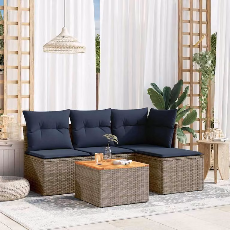 Maison Exclusive - Set di 5 divani da giardino con cuscini, grigio, polyrattan