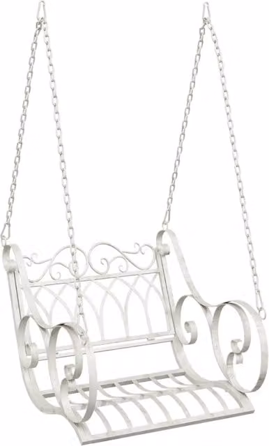 Panchina a dondolo in acciaio per giardino e terrazzo, colore bianco antico, L 71 cm x P 75 cm x H 59 cm