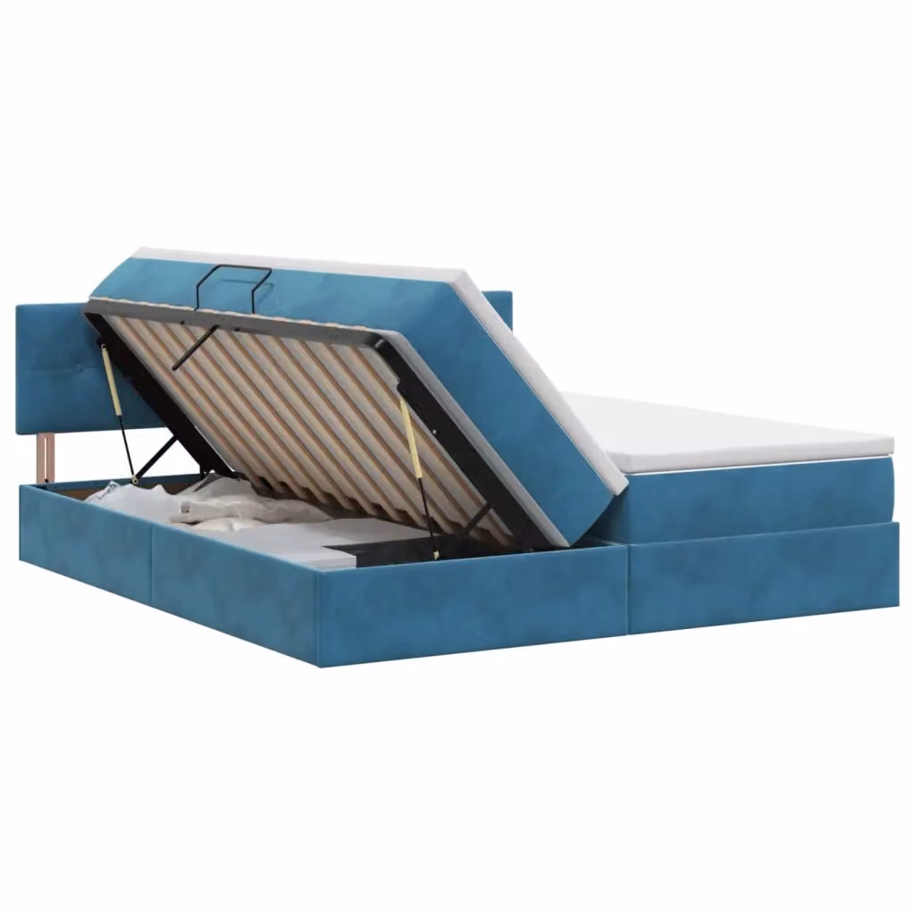 Letto con contenitore e testiera vidaXL in velluto e similpelle Blu e Bianco L/P/H: 200 x 200 x 88 cm – 2