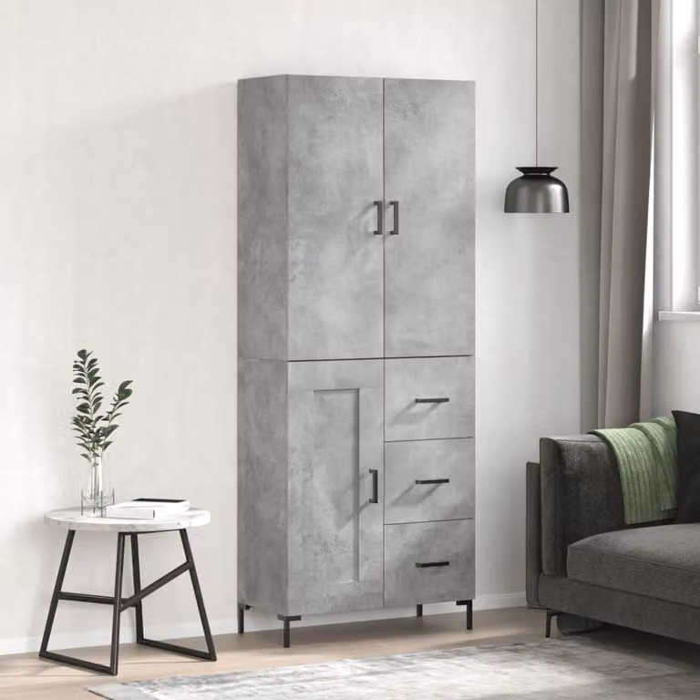 Credenza stile industriale vidaXL in legno e metallo, Grigio, L: 69,5 cm, P: 34 cm, H: 180 cm