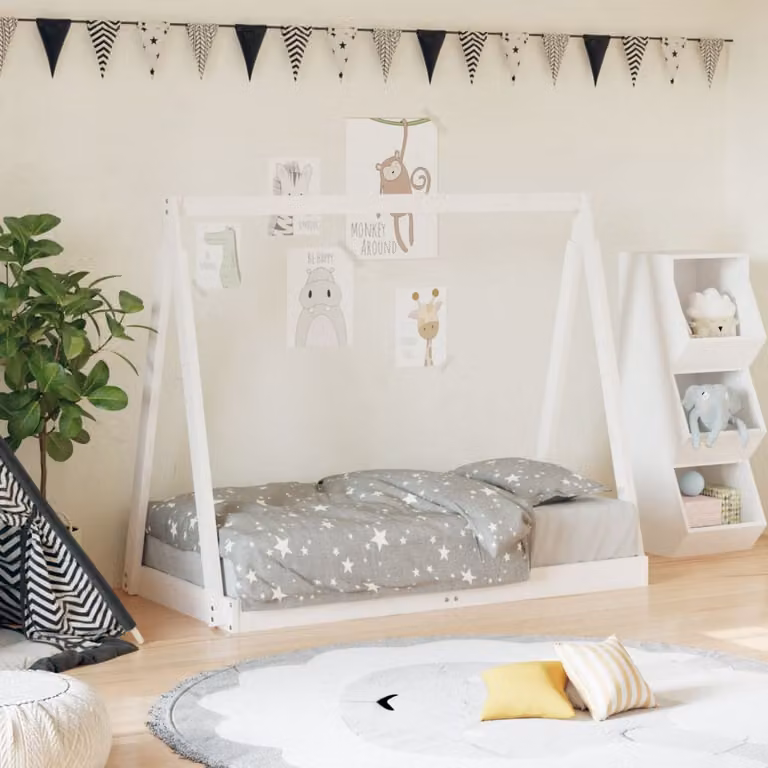 vidaXL Giroletto per Bambini in Legno Massello di Pino Bianco L: 140 cm, P: 70 cm