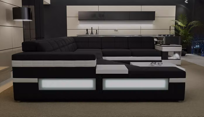 Designersofa Sofa USB Wohnlandschaft Ecksofa Wohnlandschaft Polster Couch LED