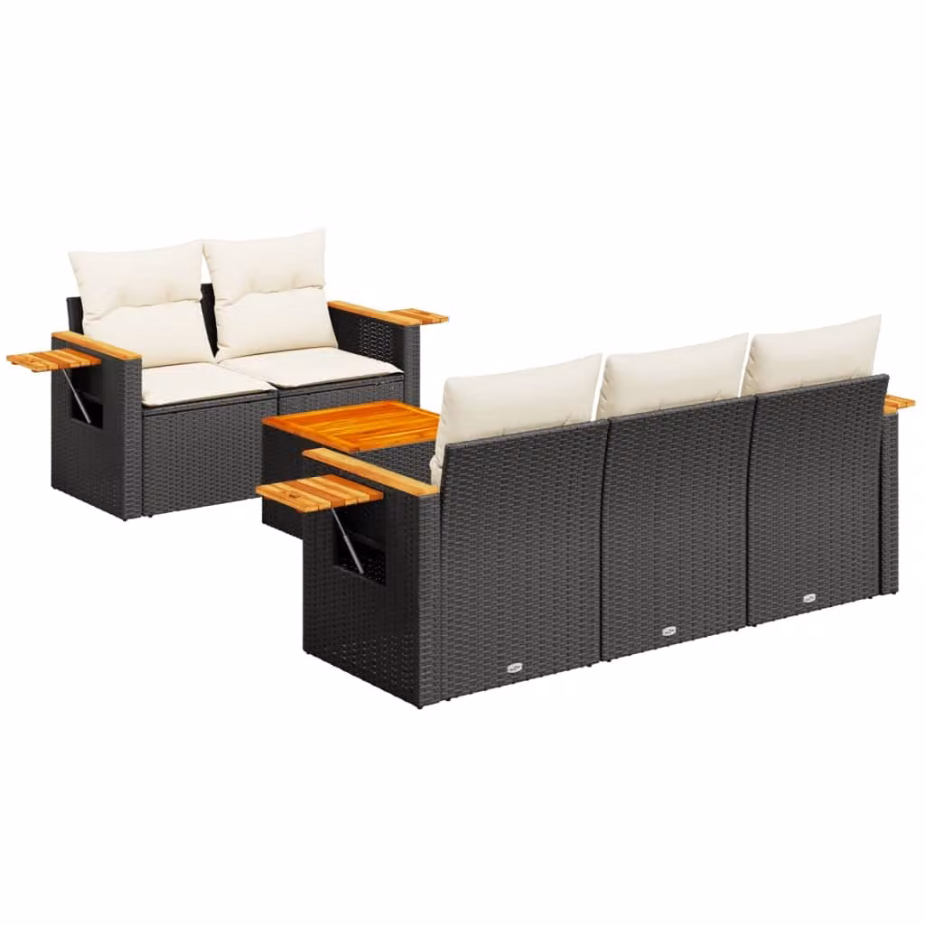 Set Divano da Giardino 6 pz con Cuscini Nero in Polyrattan