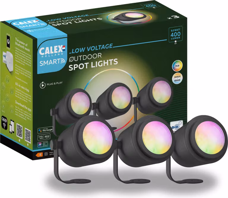 Faretto da pavimento Calex Smart Outdoor 24V LED, colori RGB e luce bianca da fredda a calda, dimmerabile, impermeabile, app gateway WLAN + Bluetooth e controllo vocale