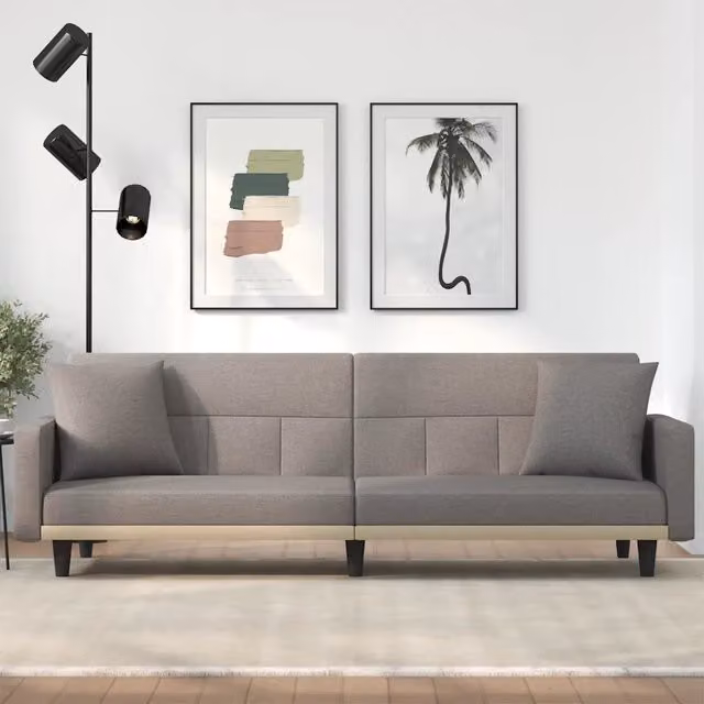 Divano Letto Moderno vidaXL in Tessuto con Cuscini, Colore Grigio/Beige, Funzione Letto e Poggiatesta Regolabile, Dimensioni Letto: 90 x 190 cm