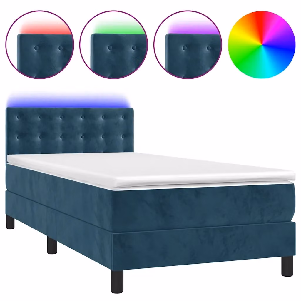 Letto Ibrido con Materasso vidaXL in Velluto Blu e Bianco con Illuminazione LED e Porte USB L/P/H: 90 x 190 cm – 2