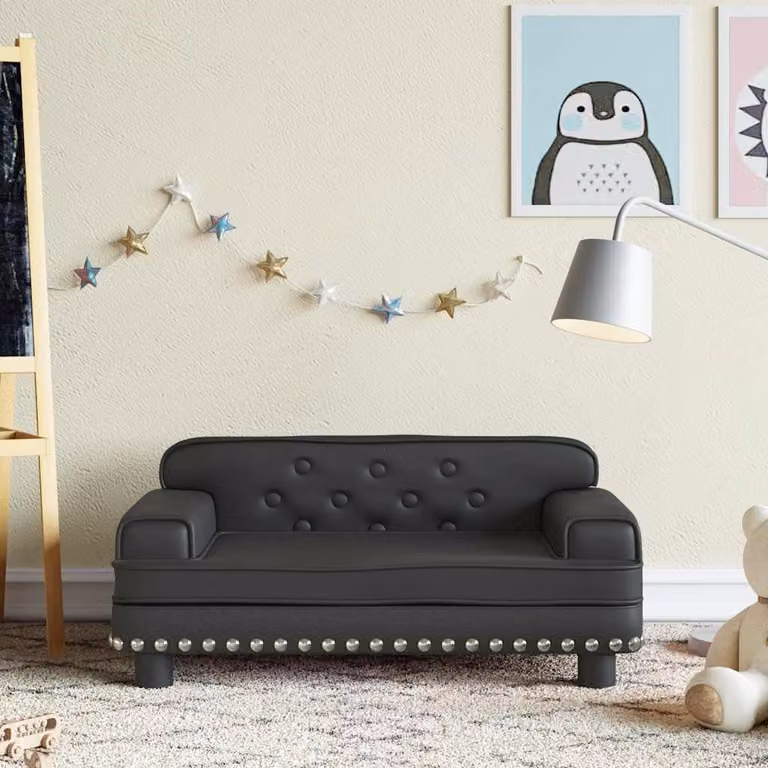 Divano per bambini vidaXL in similpelle nera con struttura in legno di pino, L 70 cm x P 45 cm x H 30 cm