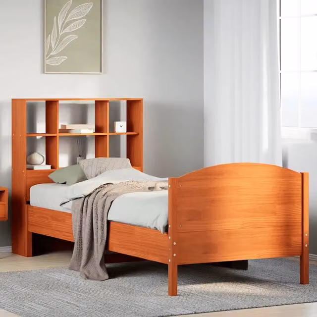 Letto Libreria senza Materasso Marrone Cera 100x200 cm in Pino 3323121