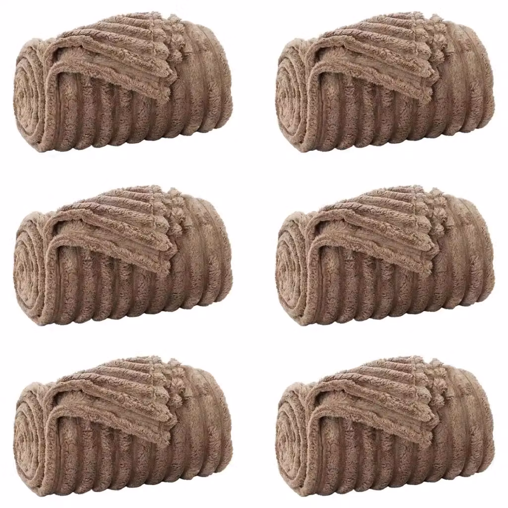 Set di 6 coperte in pile vidaXL marrone, morbide e lavabili, L: 270 cm x P: 240 cm – 2