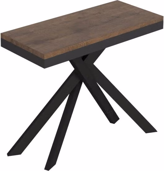 Consolle allungabile Sakuro Evolution di Bs Com, colore noce con gambe antracite, L: 90 cm, P: 40 cm, estensibile fino a 300 cm