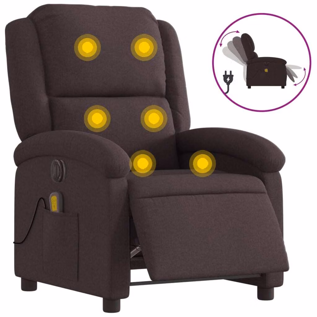 SYFAX™ Poltrona Massaggio Reclinabile Elettrica Marrone Scuro Tessuto
