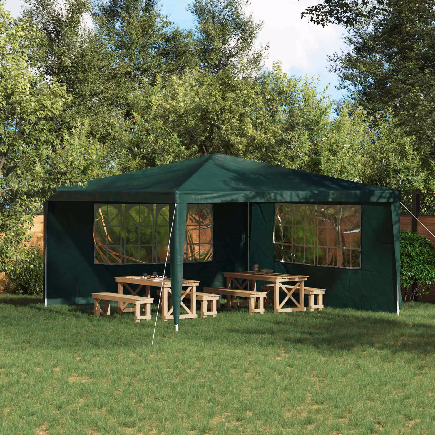 Set di 2 pareti per tenda da festa vidaXL in PE e acciaio, colore verde, L: 400 cm, H: 195 cm