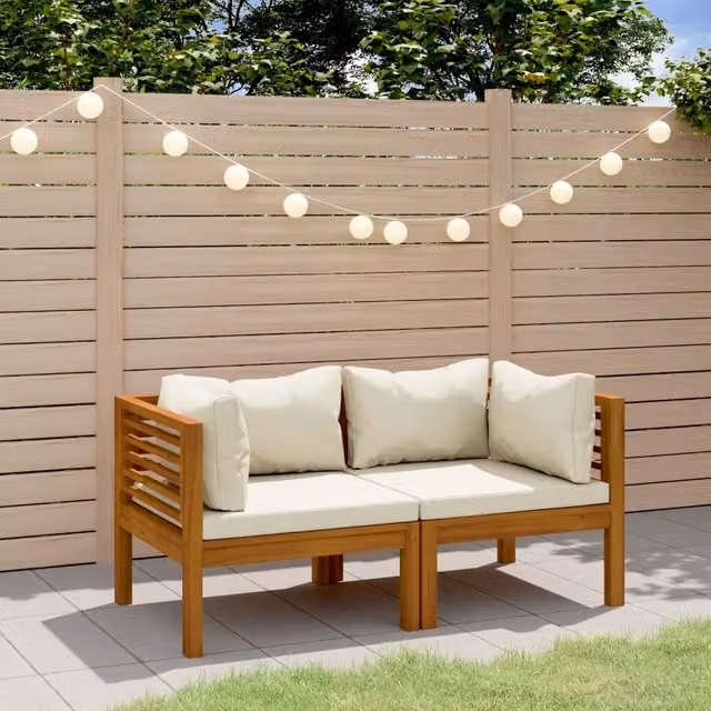 Divano da Giardino a 2 Posti con Cuscino Crema Massello Acacia 3086931
