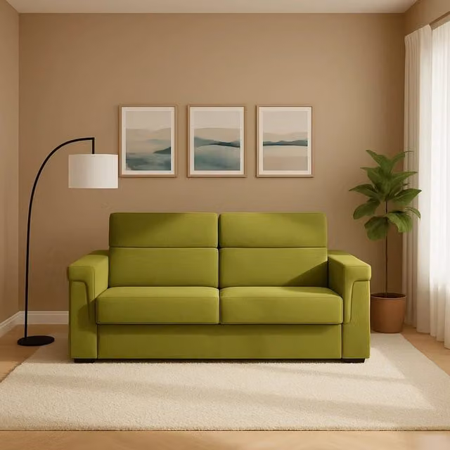 Divano Letto 2 Posti Brusasco DMORA Verde con Copertura Sfoderabile Made in Italy L: 205 cm, P: 95 cm – 1