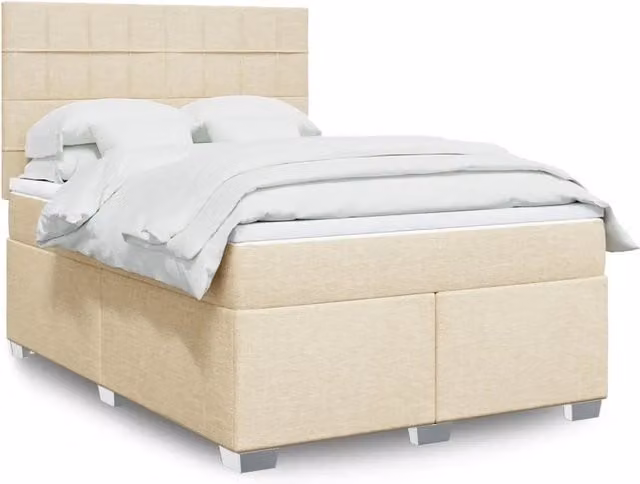 Letto Ibrido Moderno vidaXL con Materasso in Tessuto Beige e Bianco L/P: 160 x 200 cm