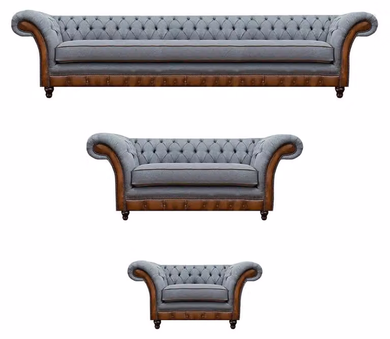 Grau-Braune Chesterfield Polstercouchen Designer Sofagarnitur 3tlg Set