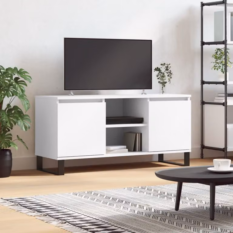 vidaXL Mobile Porta TV Bianco Moderno in Legno e Metallo L/P/H: 104 x 35 x 50 cm