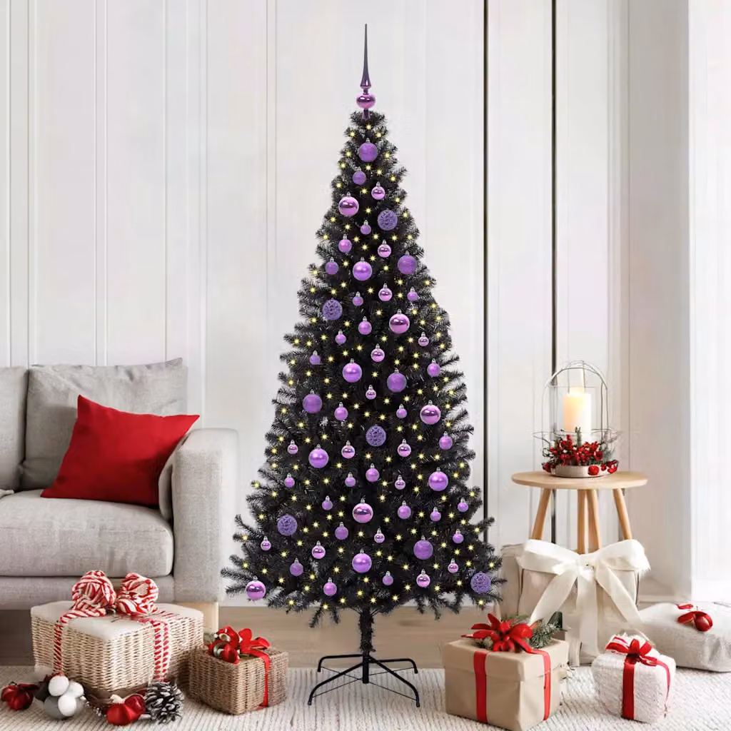 Albero di Natale moderno vidaXL nero con luci LED bianco caldo in PVC, Altezza: 180 cm