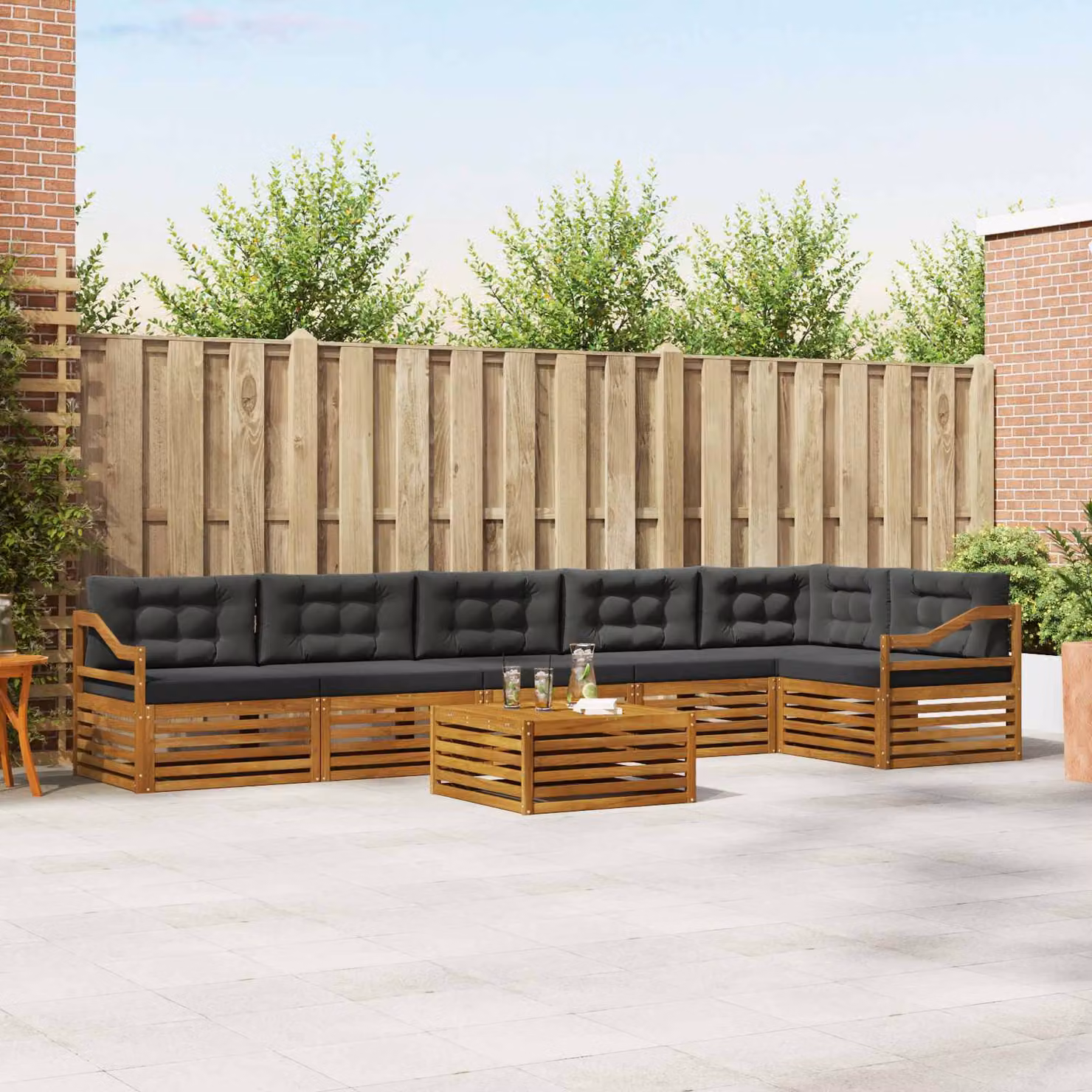Set di divani da esterno vidaXL 7 pz in legno di acacia con cuscini beige e antracite per giardino e terrazza