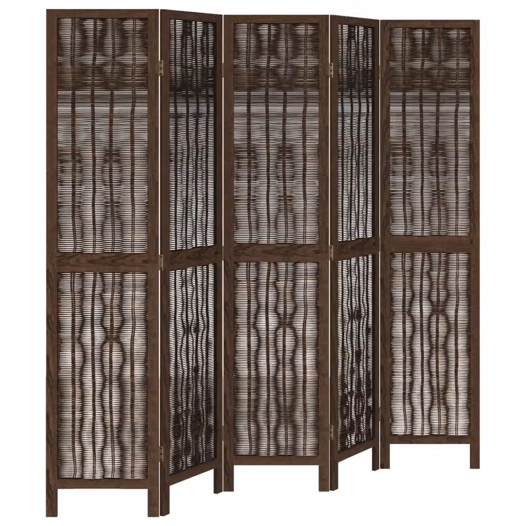 Divisorio Ambienti con 5 Pannelli in Legno di Paulownia Massello Marrone Scuro vidaXL – 2