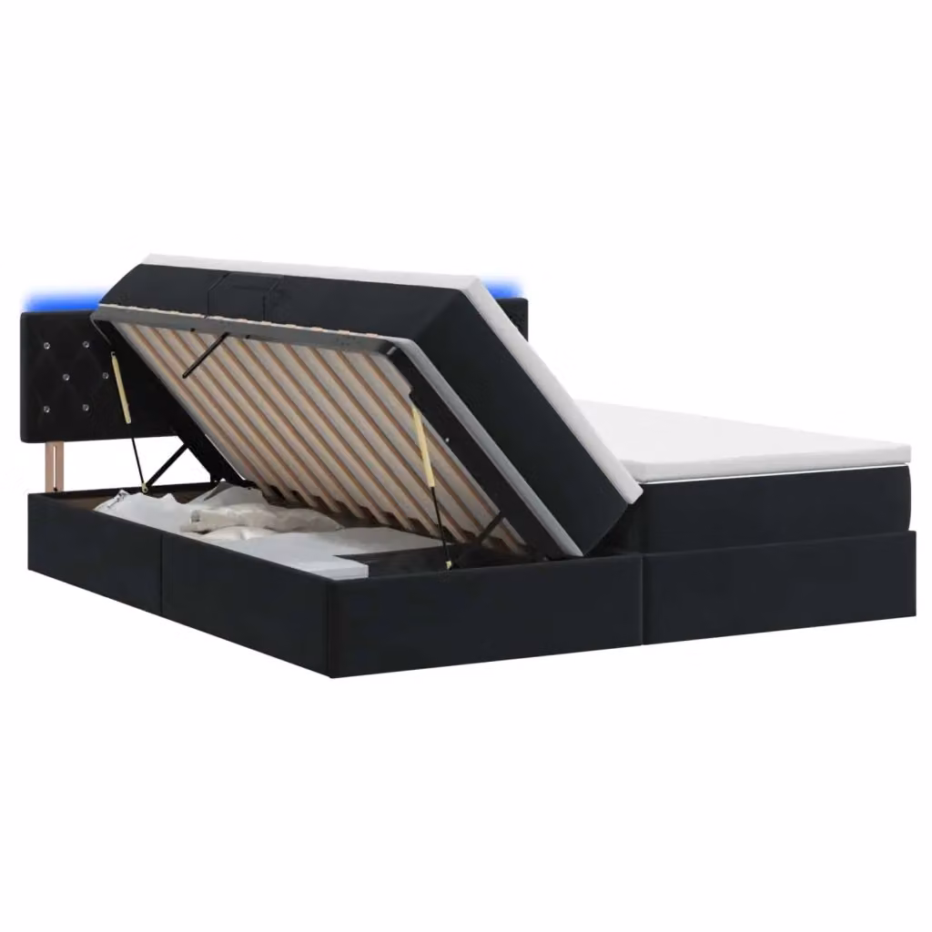 Letto con contenitore e materasso vidaXL in velluto nero con illuminazione LED e porta USB L/P/H: 200 x 200 x 88 cm – 2