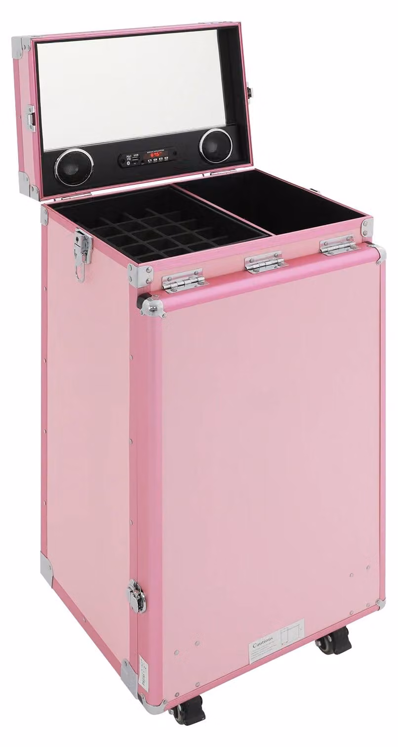 Tavolo per manicure, design mobile, ampio spazio di stoccaggio, rosa