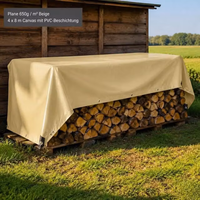 Telo in tessuto 650 g/m² beige, 4 x 8 m, con rivestimento in PVC, ampio e pratico, ideale per esterni, giardino e campeggio
