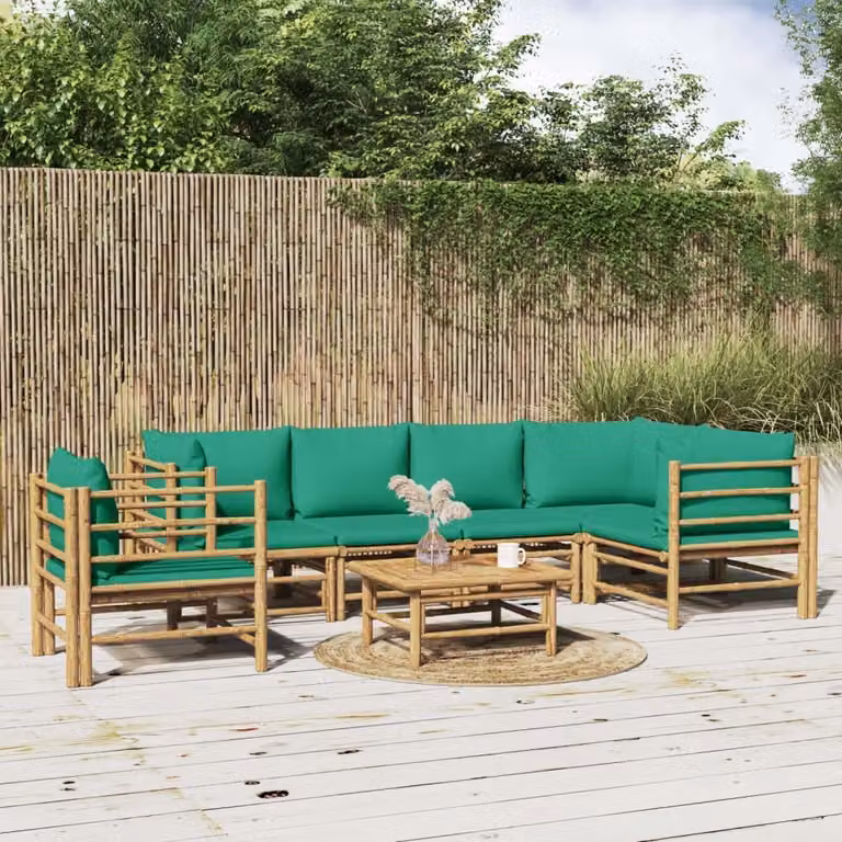 Maison Exclusive - Set da giardino da 7 pezzi con cuscini verdi in bambù