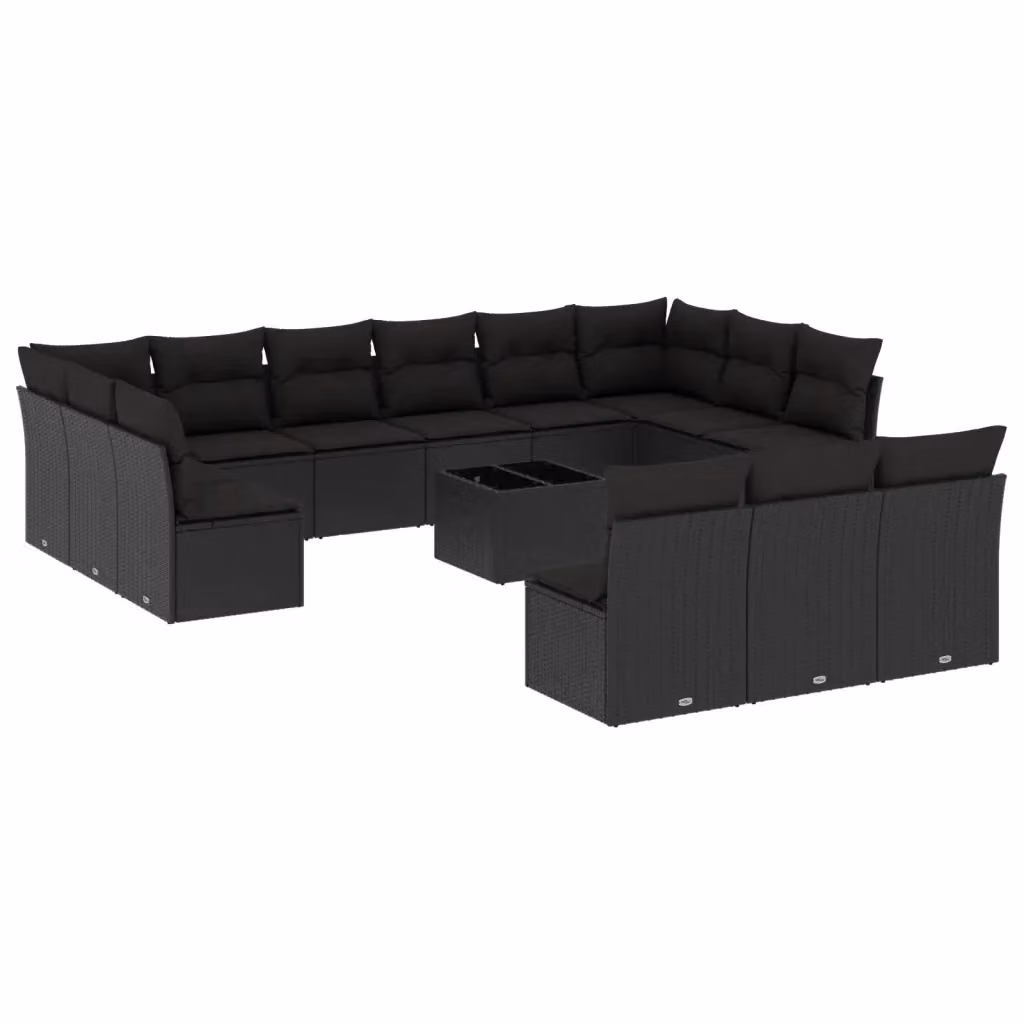 Set di divani da giardino VIDAXL a forma di U in polyrattan nero con 14 pezzi e cuscini inclusi – 2