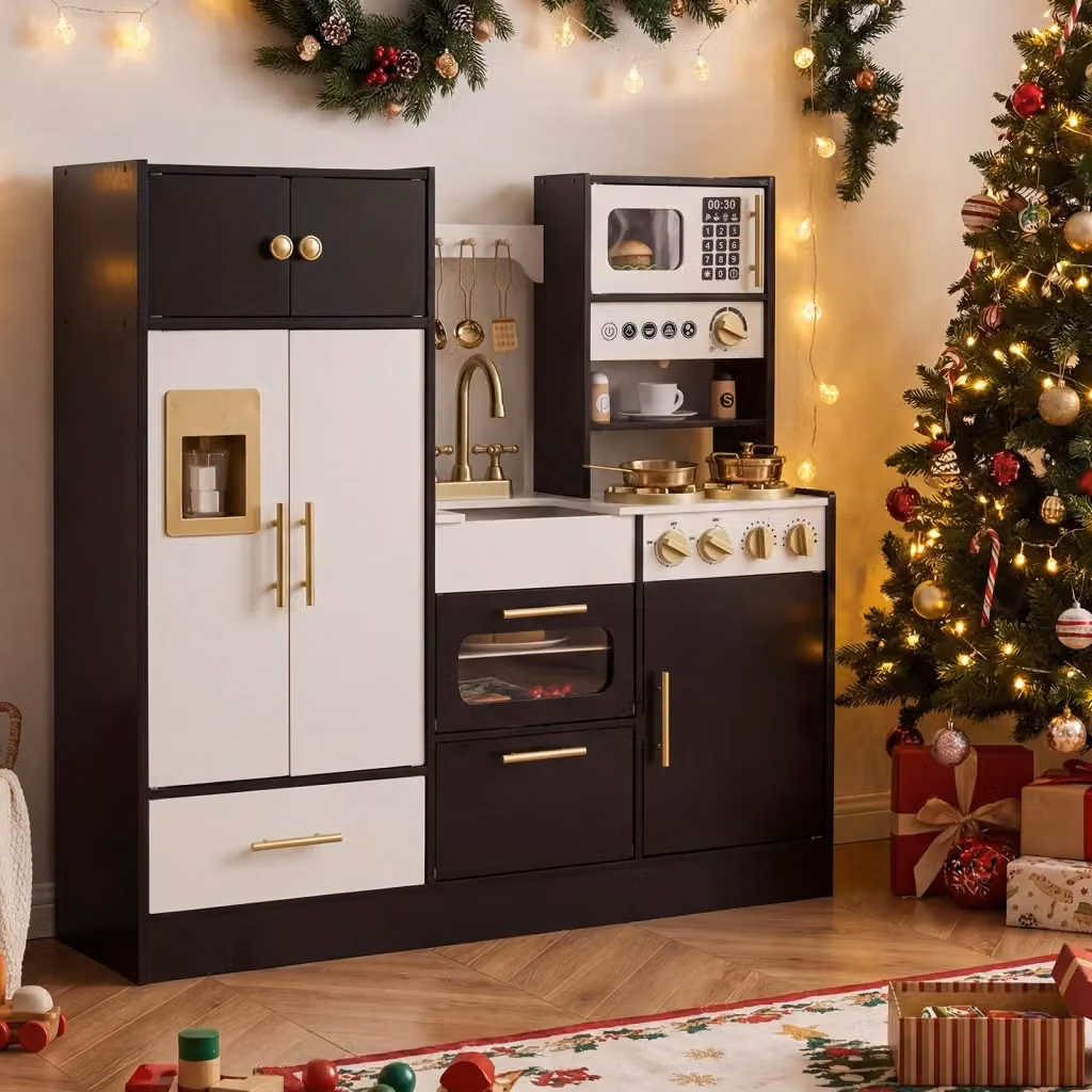 Cucina giocattolo per bambini in legno con effetti sonori e luci, set da chef nero DESIGN IN – 2