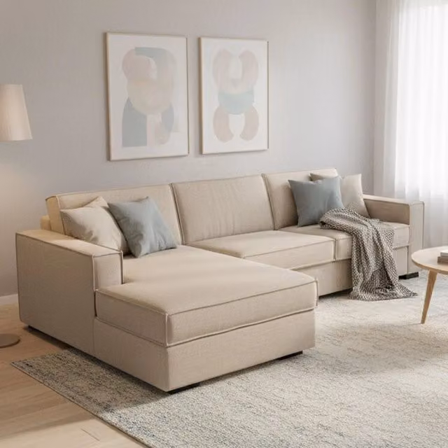 Divano Letto Albenga Talamo Italia con Penisola Sfoderabile Beige L/P/H: 260 x 95 x 90 cm
