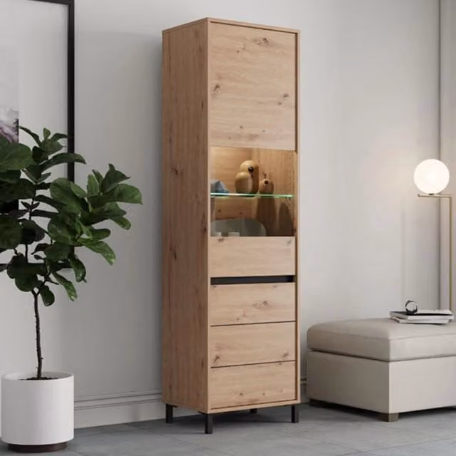 Mobile Espositore Ovodda, Vetrina 4 Ripiani, 55x40x193h cm Marrone Rovere Nodi
